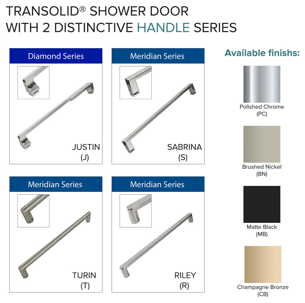 Eden 56-60" W x 80" H Shower Door, Clear Glass, Champagne Bronze, Justin
