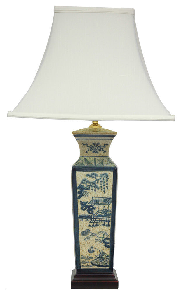26" Blue Landscape Porcelain Lamp