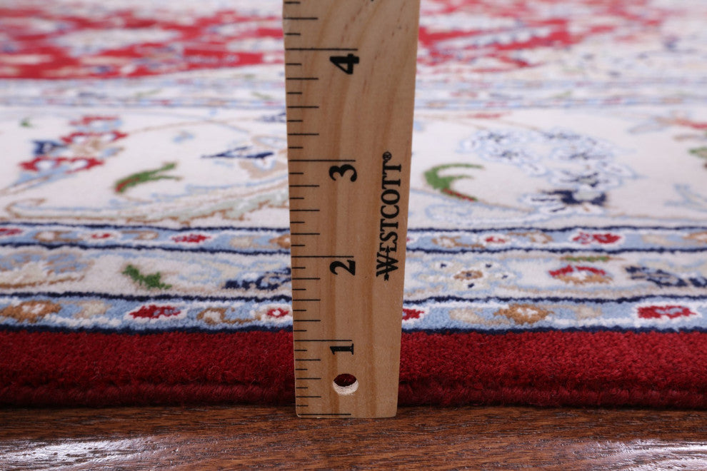 8' Square Persian Nain Handmade Wool and Silk Rug Q4466
