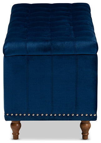 Geneva Navy Blue Velvet Fabric Tufted Storage Ottoman Bench