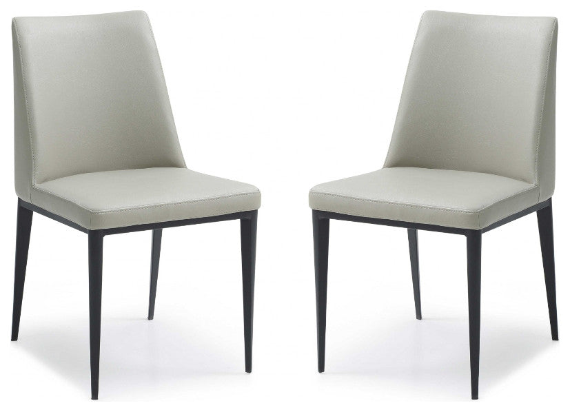 Set Of 2 Light Grey Faux Leather And Metal Dining Chairs