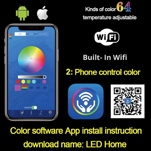 LED Rainfall Mist Shower System With Hand Shower, Phone Control Light