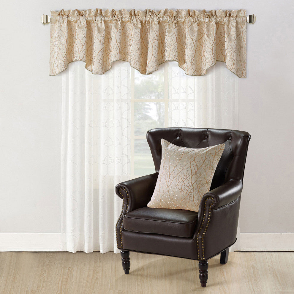 Branch Jacquard Valance and Pillow Shell Sets , Oatmeal, 20" X 20" / 56" X 19"