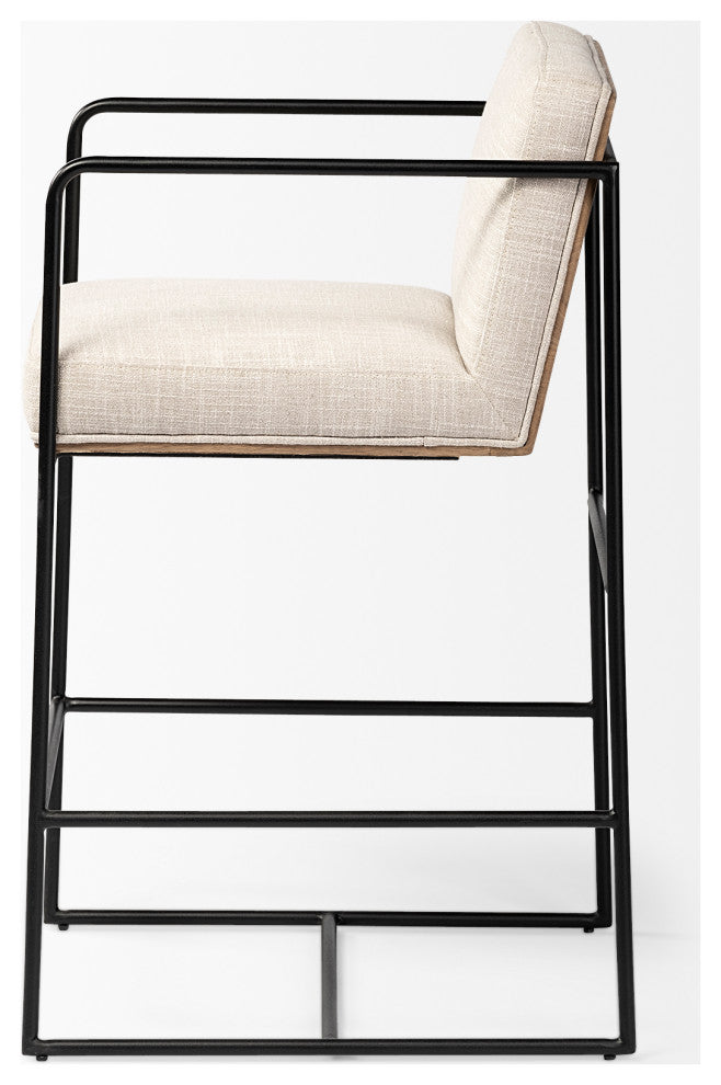 Stamford Light Beige Upholstered Seat With Wood Back, Metal Frame Counter Stool