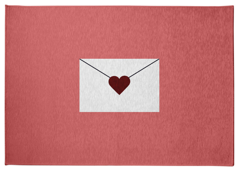 Love Letter Valentines Chenille Rug, Coral/Maroon, 5'x7'