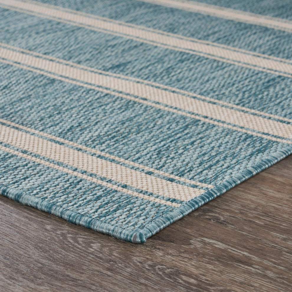 8" x 10" Teal Striped Indoor Outdoor Area Rug