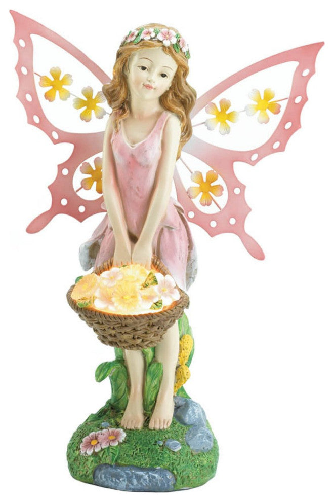 Pink Fairy Solar Garden Statue