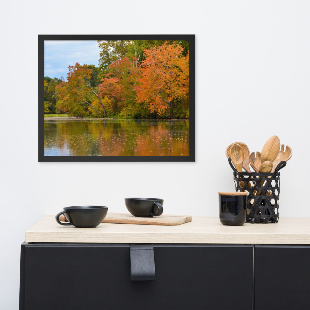 Autumn Tree Line Rural Landscape Framed Photo Paper Wall Art Prints, Black, 16" X 20"