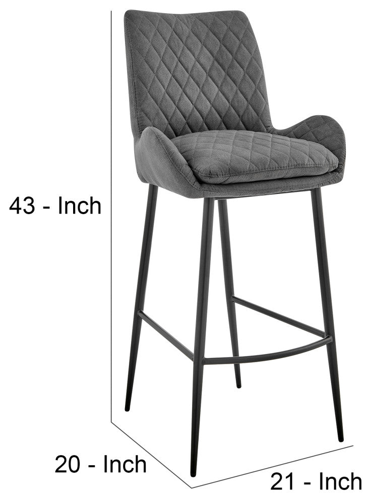 Benzara BM248159 30" Diamond Stiched Fabric Bar Stool, Gray
