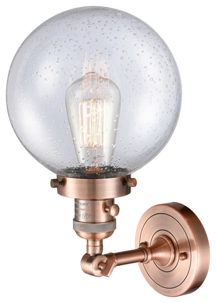Beacon 1-Light Sconce, Antique Copper, Glass: Seedy