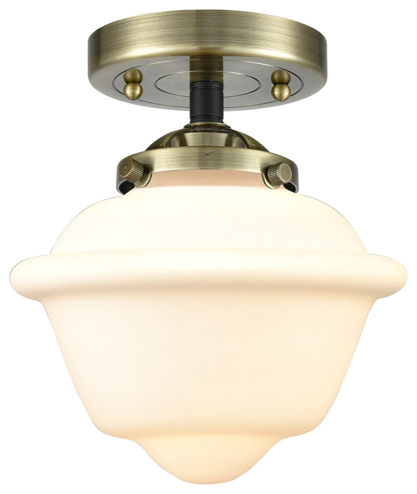 Small Oxford 1-Light Semi-Flush Mount, Black Antique Brass, Matte White