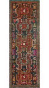 Fine Vintage Distressed Diano Charcoal/Burgundy Runner, 3'7x10'6