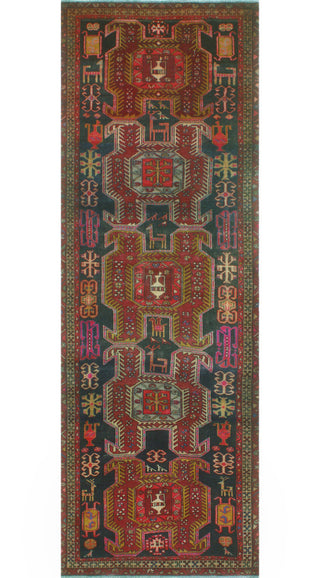 Fine Vintage Distressed Diano Charcoal/Burgundy Runner, 3'7x10'6