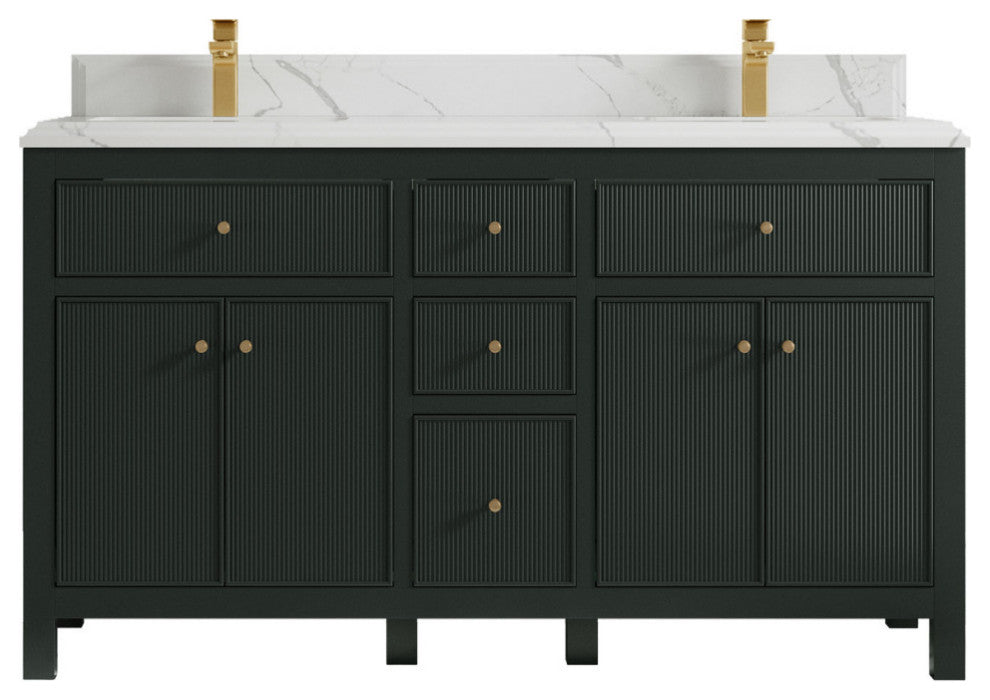 Sonoma 60 Double Bathroom Vanity Dark Forest Green 1.5"  Calacatta Laza.