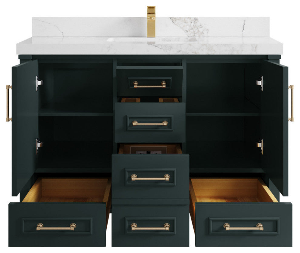 Aberdeen 48 Single Sink Bath Vanity in Dark Forest Green 2" Calacatta Nuvo