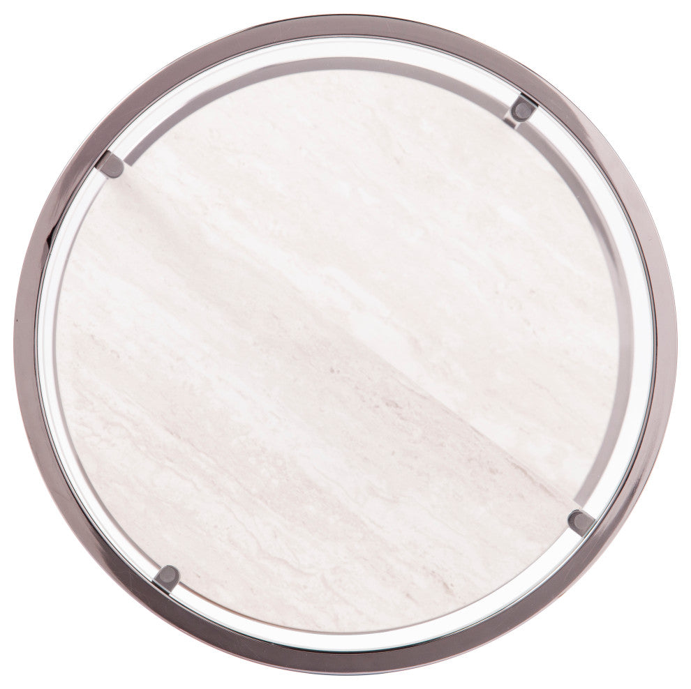 Lamonte Round Side Table with Faux Stone, Black