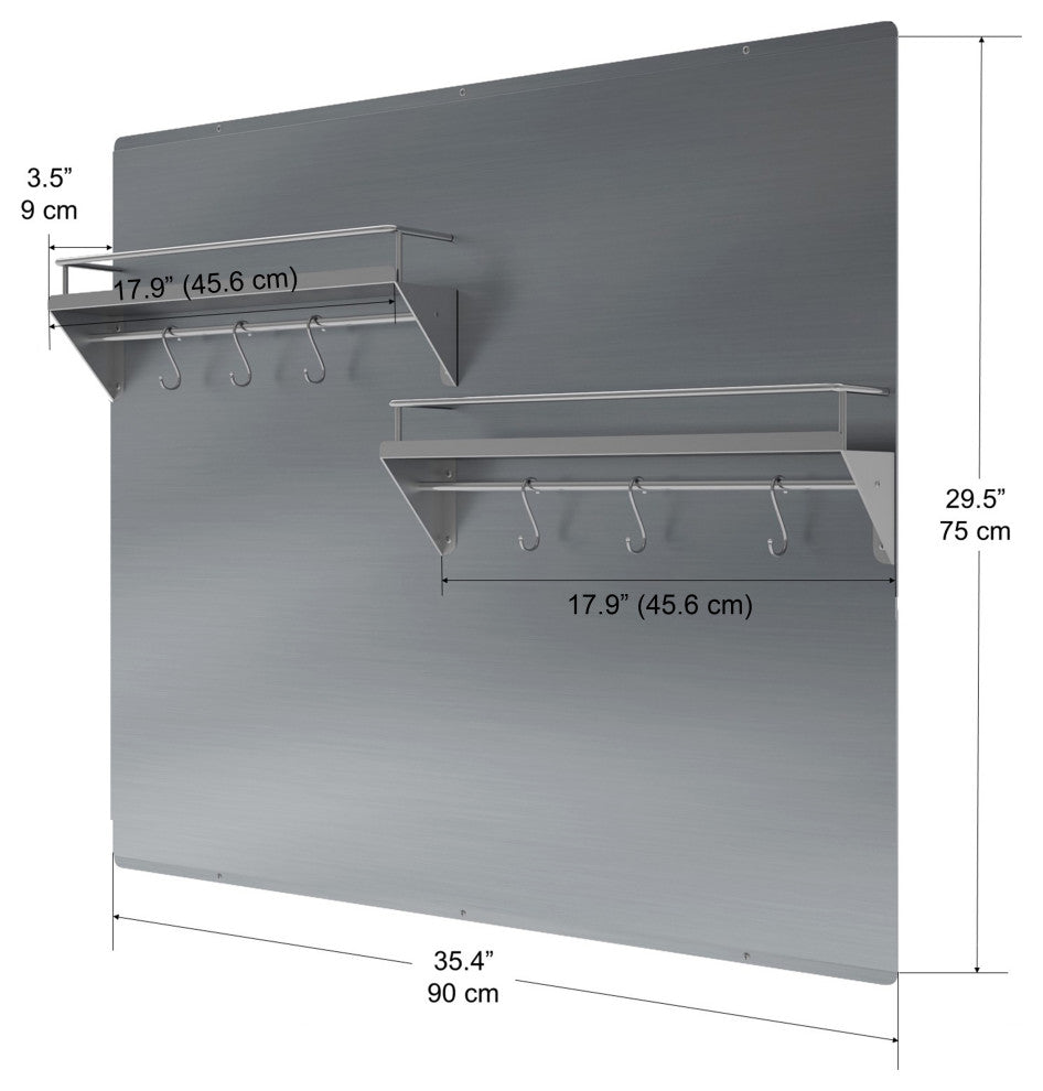 Ancona Stainless Steel Backsplash, Two-Tiered Shelf and Rack, 36 in.