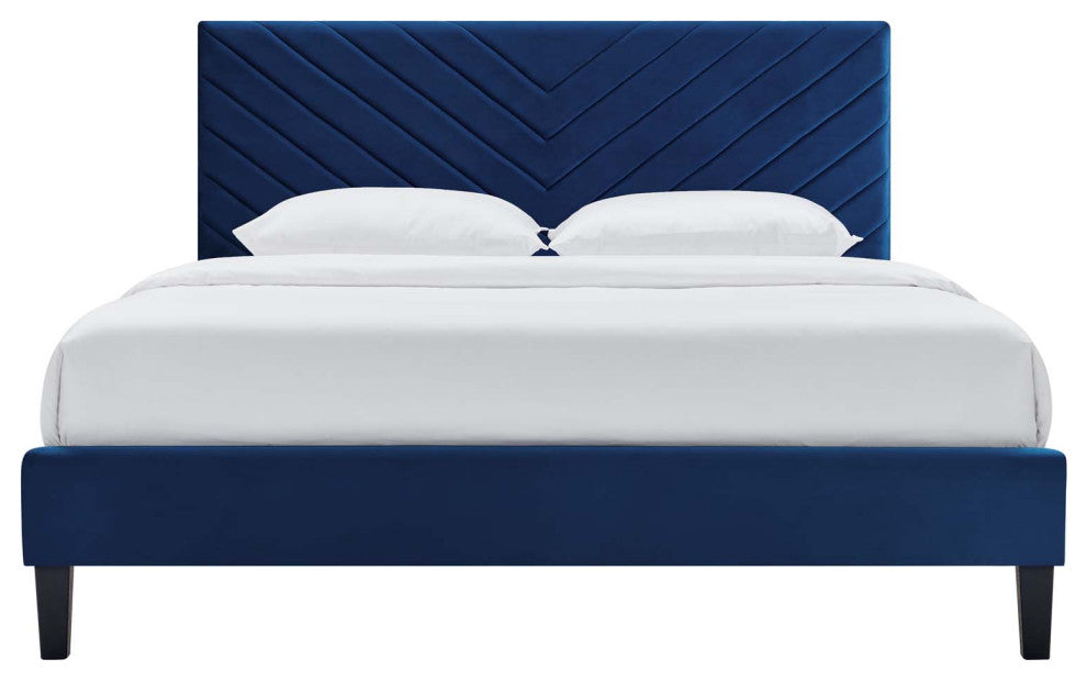 Roxanne Performance Velvet Full Platform Bed, Navy