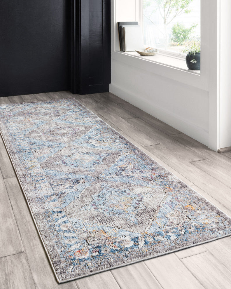 Polyester Pile Dante Area Rug by Loloi II, Granite/Light Blue, 9'6"x13'3"