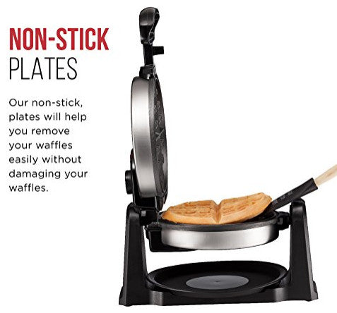 Anti-Overflow Waffle Maker, Belgian Waffle Iron with Seven Crunch Selector, Stainless - Rotating