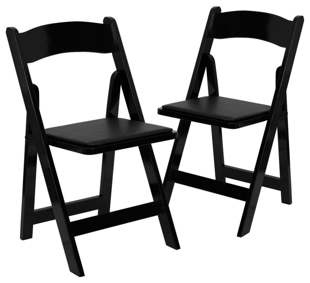 2 Pack Black Wood Folding Chair with Vinyl Padded Seat