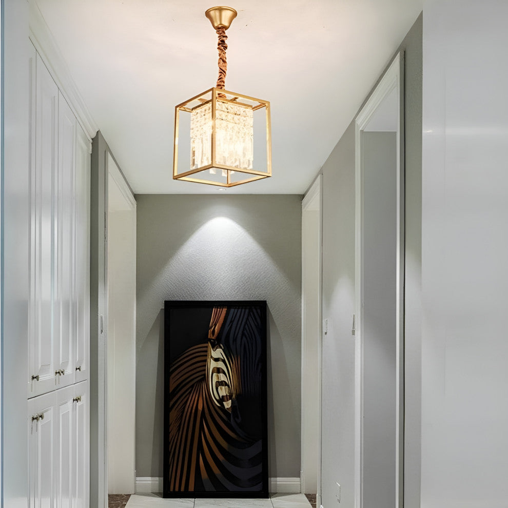 Inverno e Monteleone | Square Crystal Hanging LED Chandelier for Dining Room, Gold, Warm Light, Dimmable