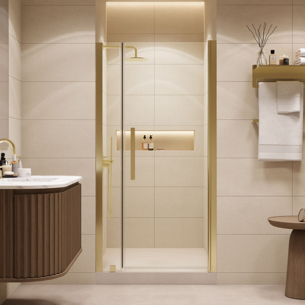 Pasadena 37 3/8-39 3/8"Wx72"H Alcove Pivot Shower Door Brushed Gold