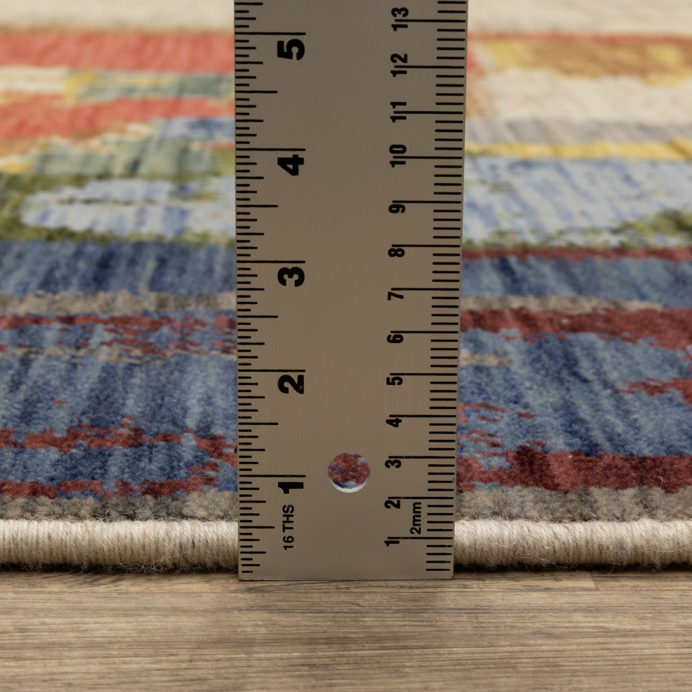 Saturn Painted Abstract Multi/Pink Wool Blend Area Rug Runner 2'6" x 12'