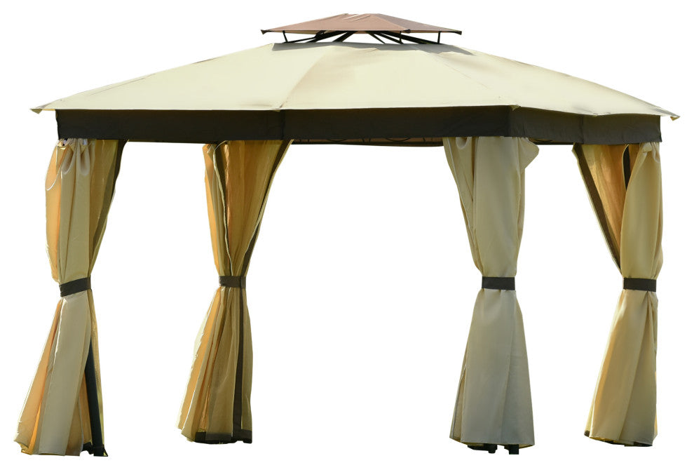 Double Tiered Grill Canopy Outdoor BBQ Tent With UV Protection, Khaki