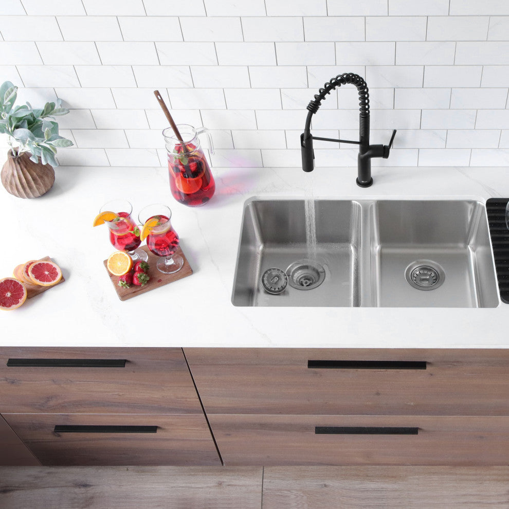 STYLISH 29" Double Bowl Undermount and Drop-in Stainless Steel Kitchen Sink