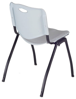 Kee 42" Square Breakroom Table, Cherry, Black and 4 'M' Stack Chairs, Gray