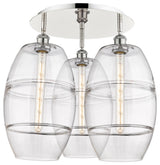 Ballston-Vaz 3-Light 22" Flush Mount, Polished Nickel, Clear