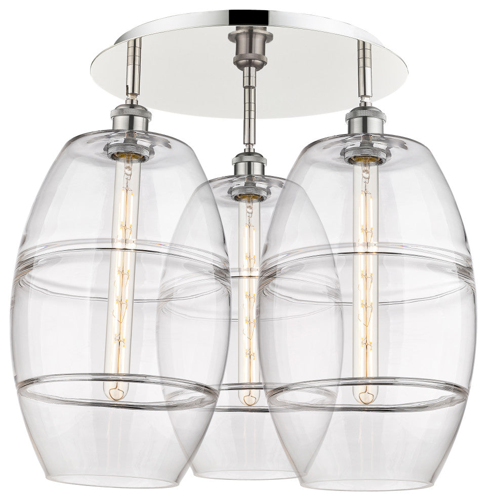 Ballston-Vaz 3-Light 22" Flush Mount, Polished Nickel, Clear