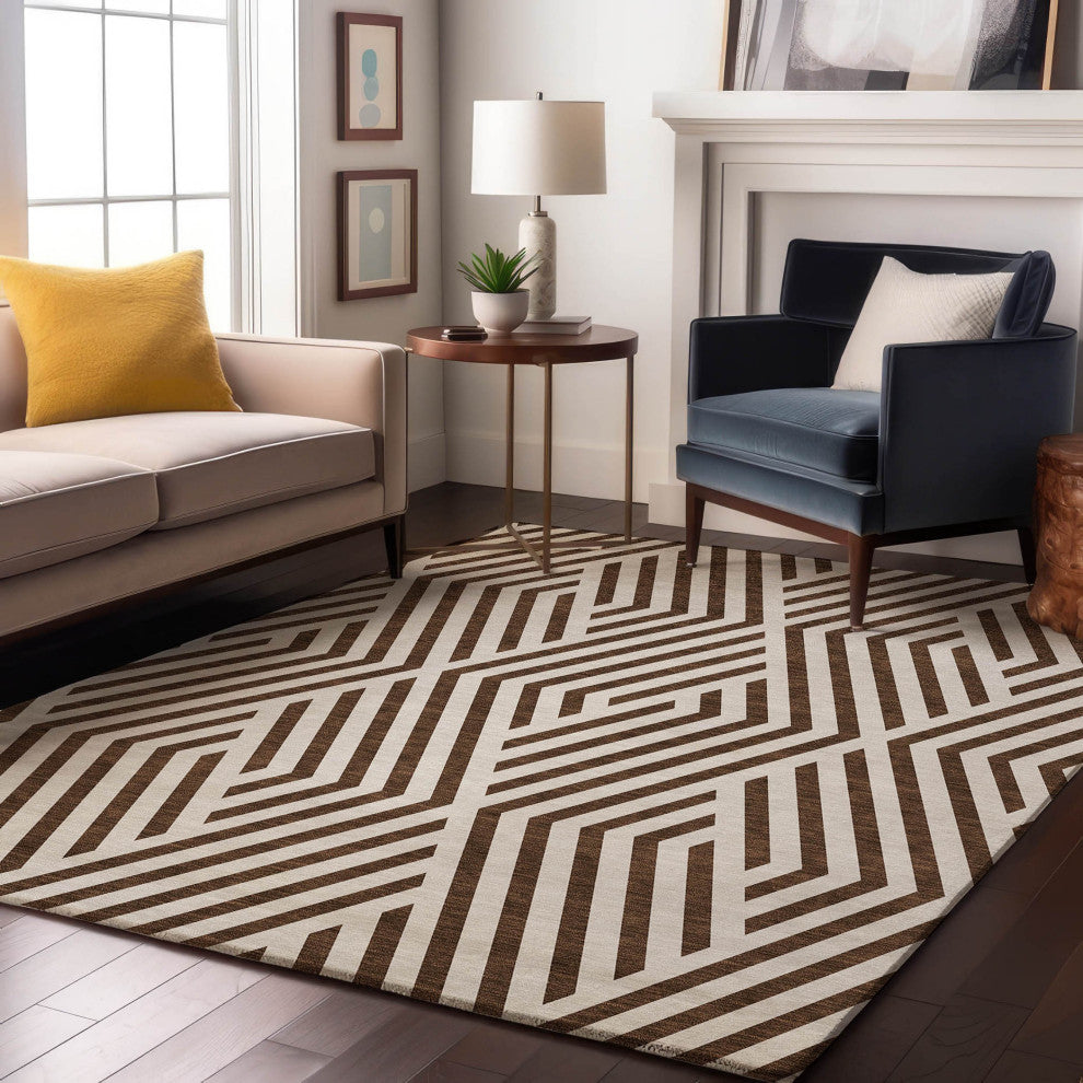 Premium Machine Washable Mayfield AMF550 Brown 5' x 7'6" Rug