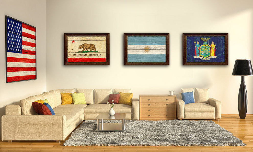 Argentina Country Textured Flag Print With Brown Gold Frame, 15"X21"