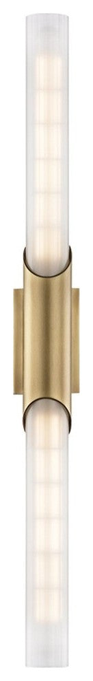 Pylon 2 Light LED Wall Sconce, Aged Brass Finish, Clear, Etched Glass