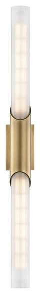 Pylon 2 Light LED Wall Sconce, Aged Brass Finish, Clear, Etched Glass