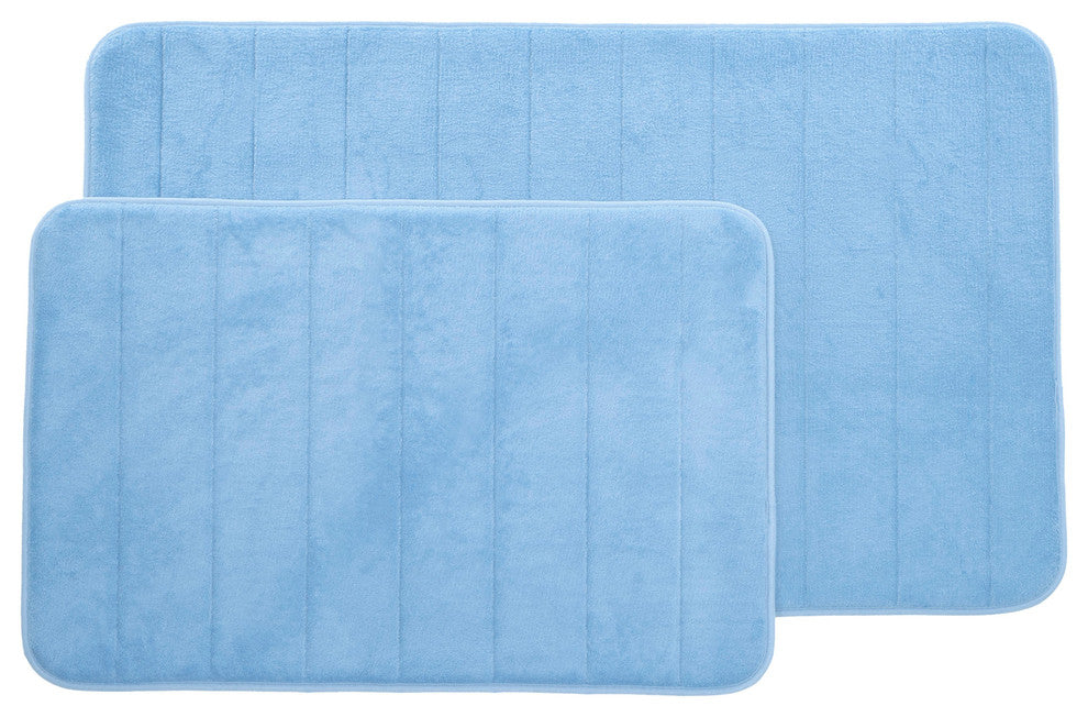 2-Piece Memory Foam Striped Bath Mat Set, Blue