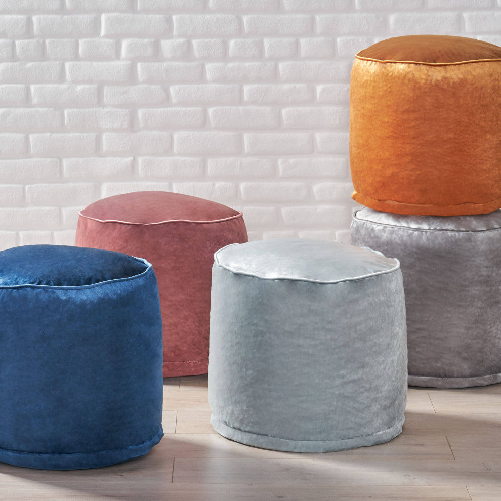 Bleckley Gwinnett Modern Velveteen Cylinder Pouf, Apricot