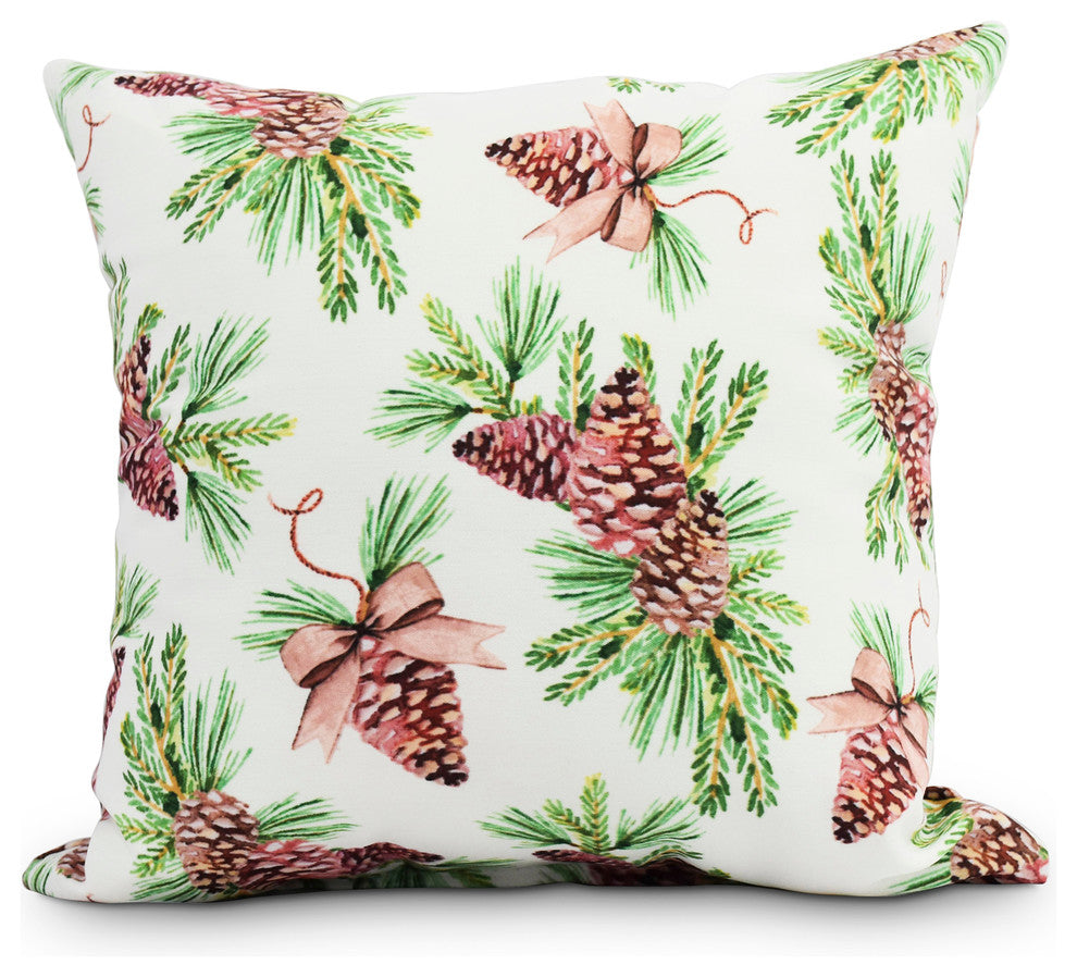 Greenery 20" Off White Holiday Print Decorative Throw Pillow