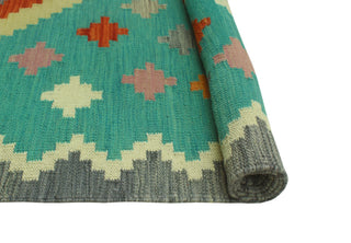 Sangat Flatweave Bachir Turquoise/Red Rug, 4'3 x 5'10