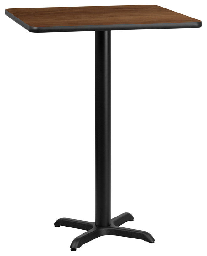 24'' Square Walnut Laminate Table Top with 22'' x 22'' Bar Height Table Base
