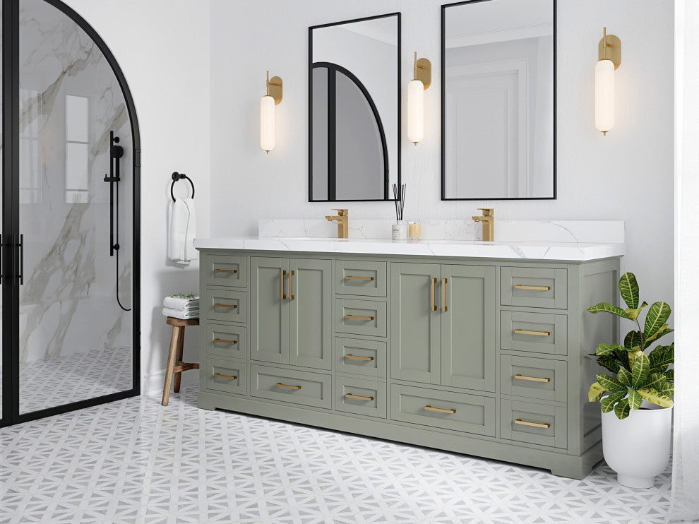 Boston 84 Double Sink Bath Vanity in Evergreen 2" White Quartz