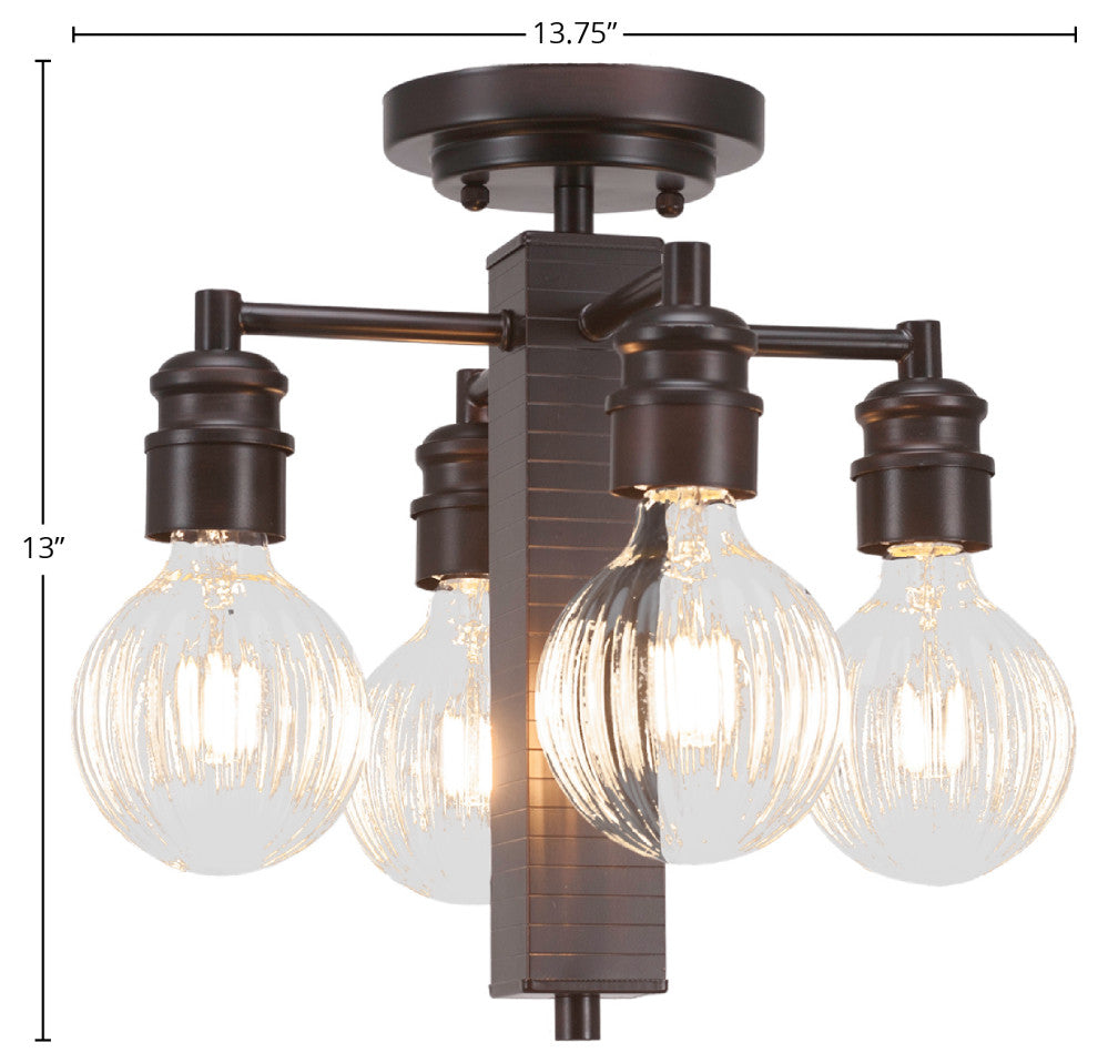 Edge 4-Light Semi-Flush Mount, Espresso Finish with 4 Watt LED Bulb