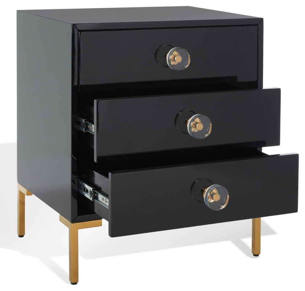 Safavieh Couture Lucian 3-Drawer Side Table, Black/Brass
