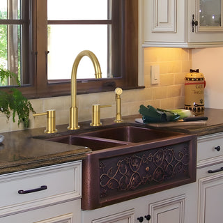 Two-Handles Widespread Kitchen Faucet With Side Sprayer- Brushed Gold