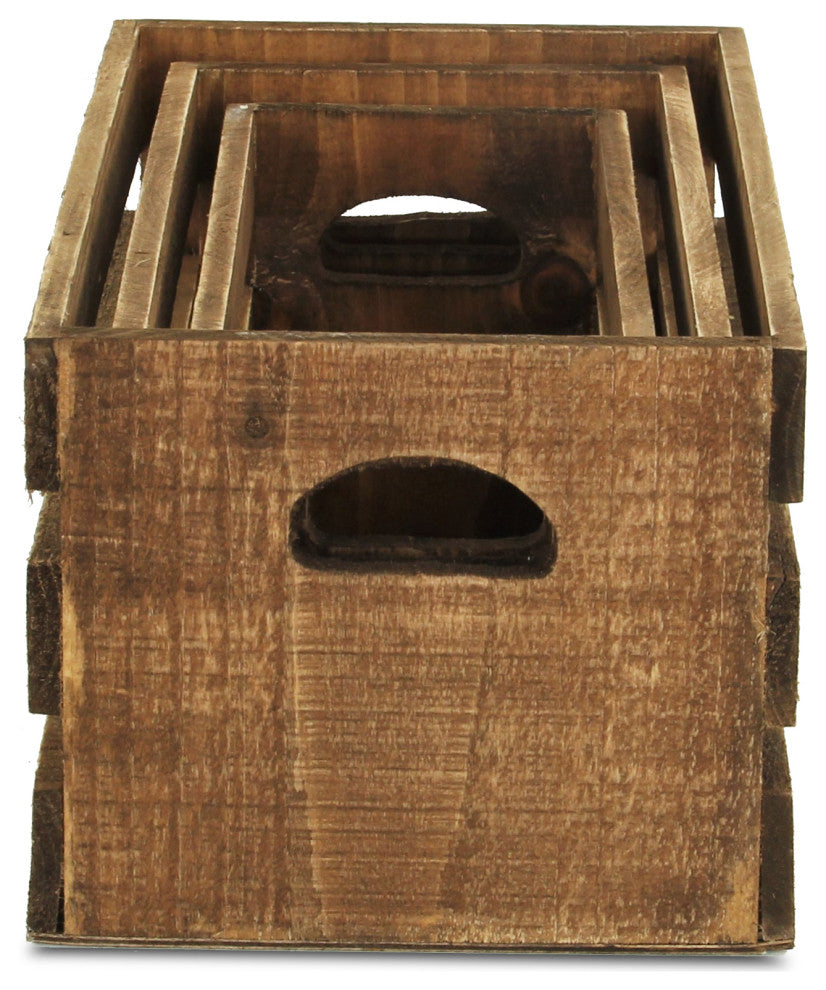 Set Of 3 Wood Slat Crate
