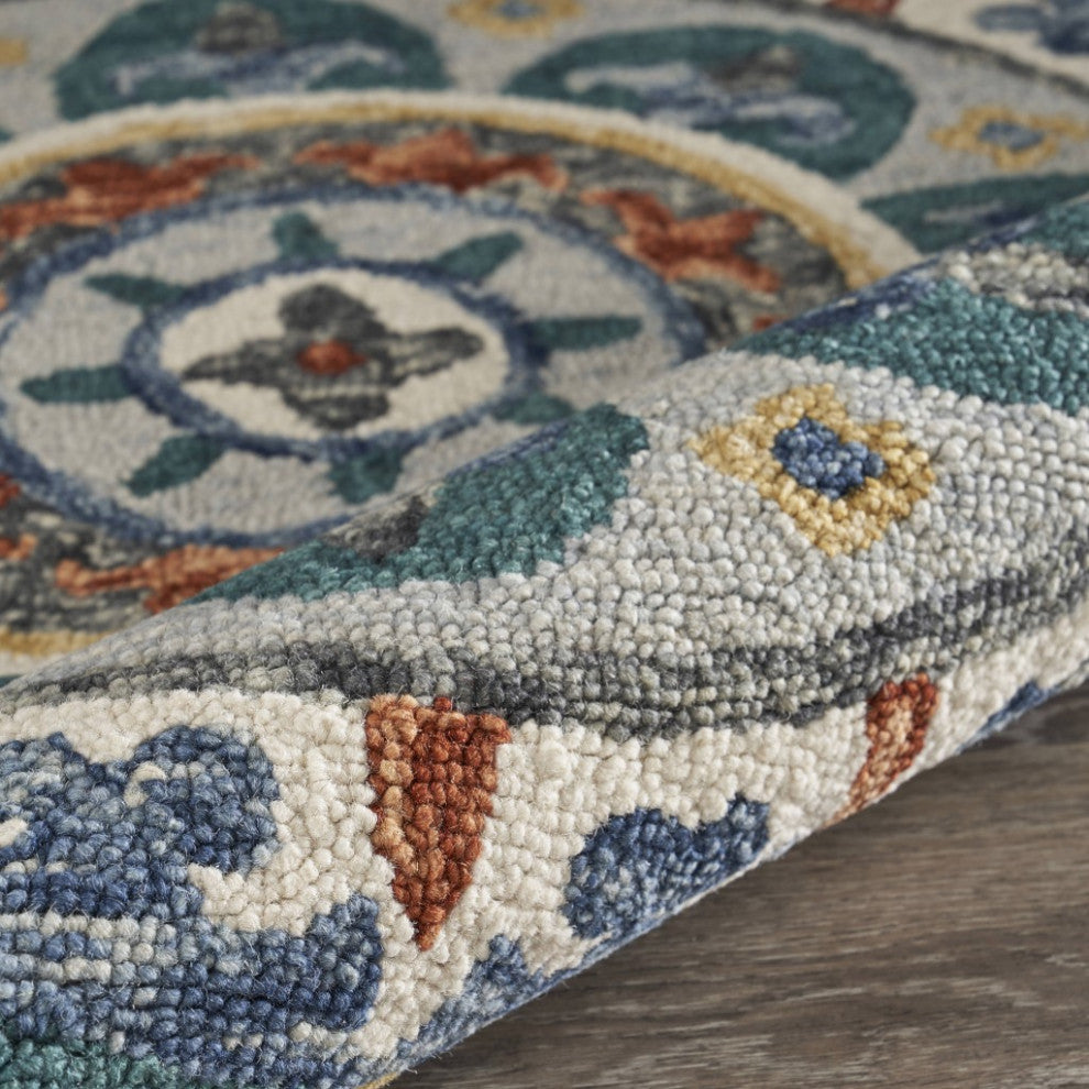 4" Round Teal Decorative Floral Area Rug