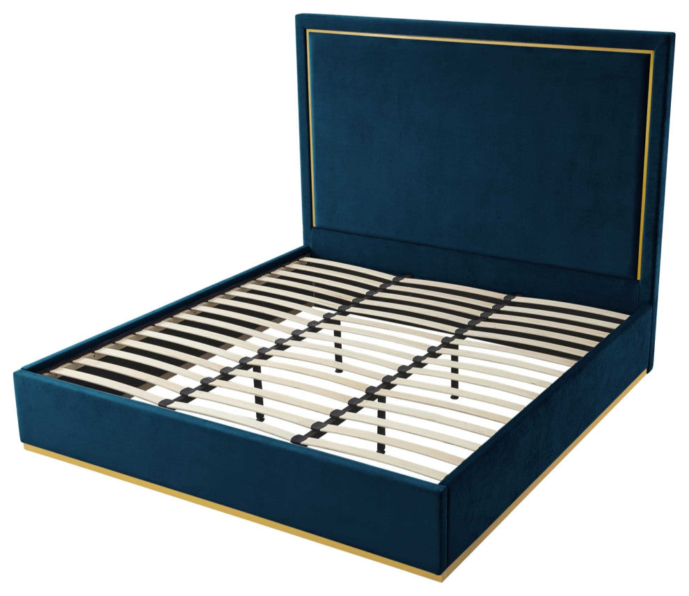 Inspired Home Marceline Bed Upholstered, Navy Velvet Queen