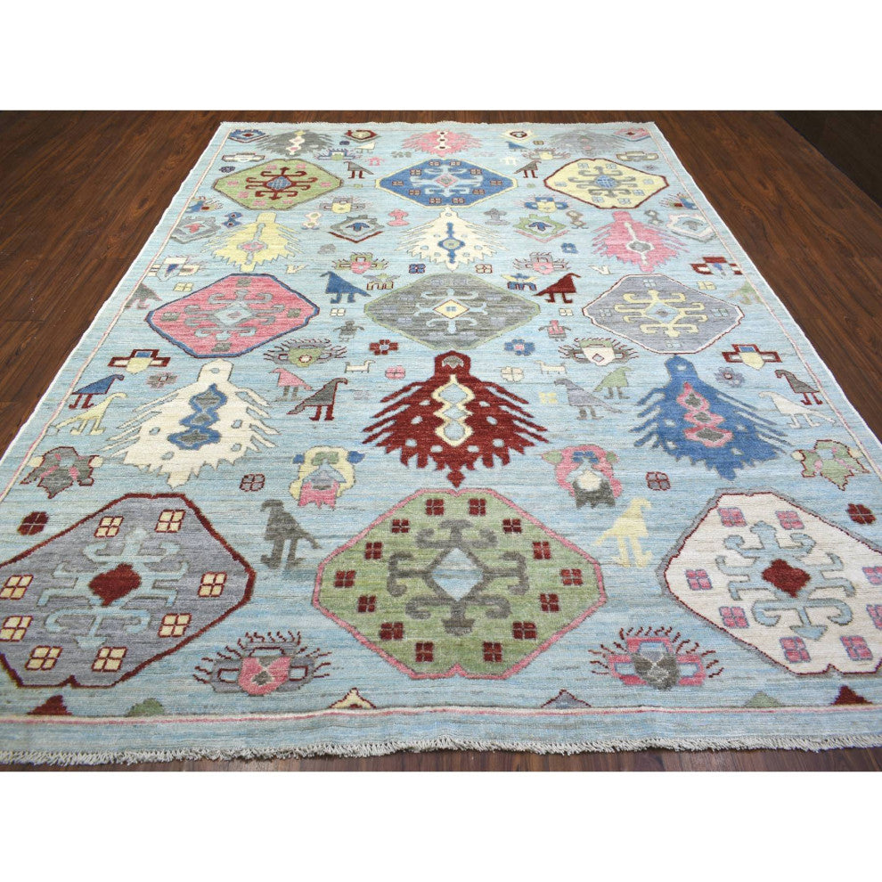 Light Blue, Anatolian Design Soft Wool Hand Knotted Oriental Rug, 8'10"x11'8"